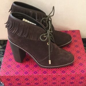 Tory Burch Dark Brown Fringe Ankle Booties